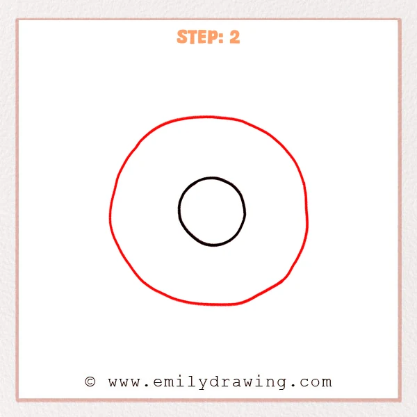 how to draw an animal cell - Step 2: A large outer boundary circle is added around the nucleus for an animal cell.